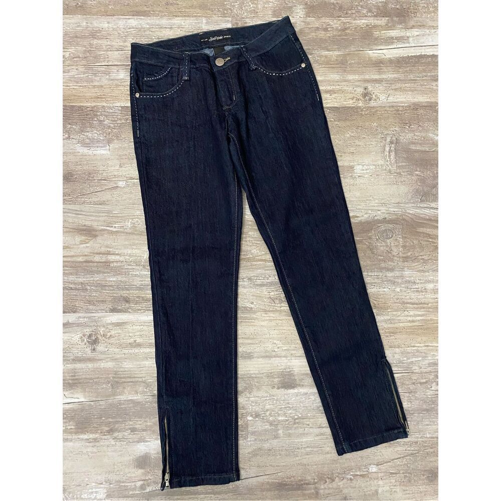 South Pole Skinny Jeans Zipper Ankle Crop Silver Embroidered Womens Juniors Sz 5